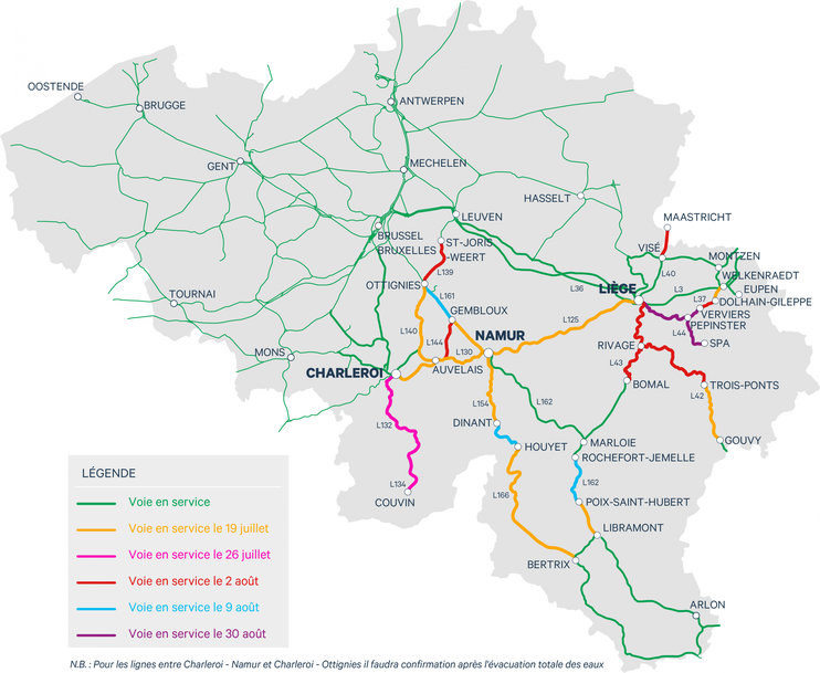 Infrabel et la SNCB mettent en place un plan de remise en service du trafic ferroviaire en Wallonie